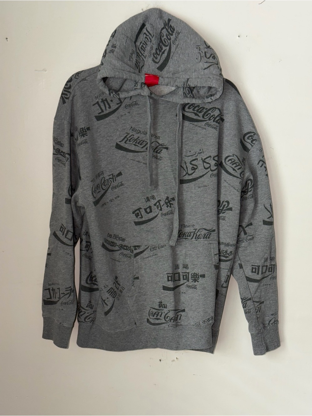 Coca Cola Grey All-Over Logo Hoodie - Men's Pullover